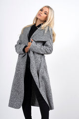 Grey Marl Textured waterfall Belted Coat