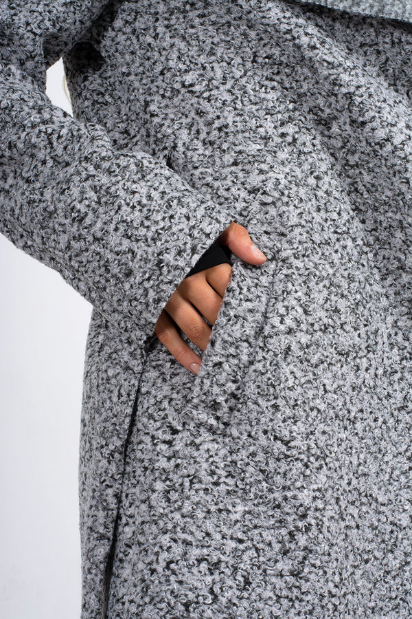 Grey Marl Textured waterfall Belted Coat