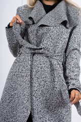 Grey Marl Textured waterfall Belted Coat