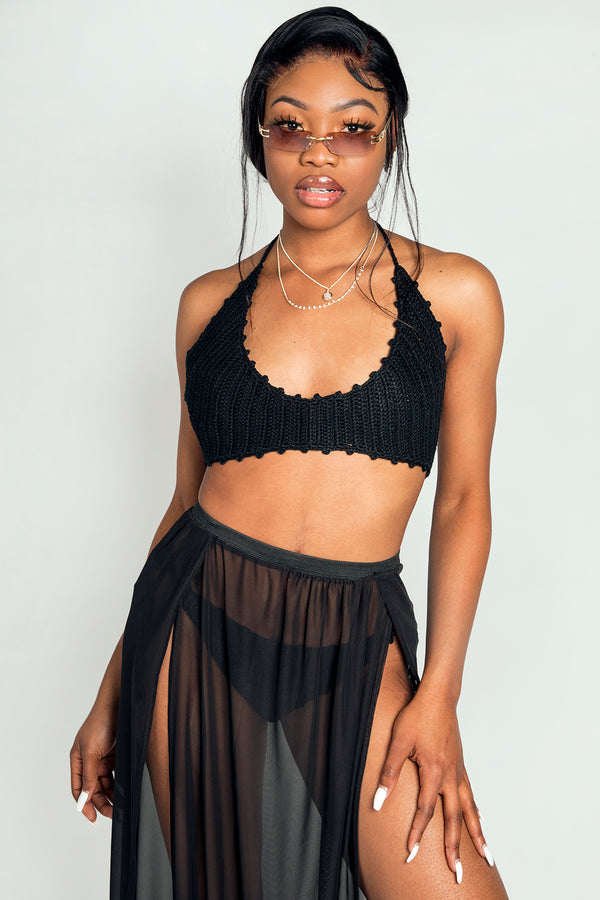 Black Crochet Halter Neck Bikini