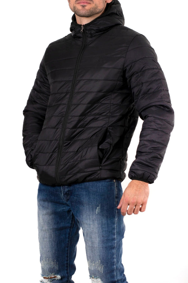 Mens Black Lightweight Puffer Rain Jacket