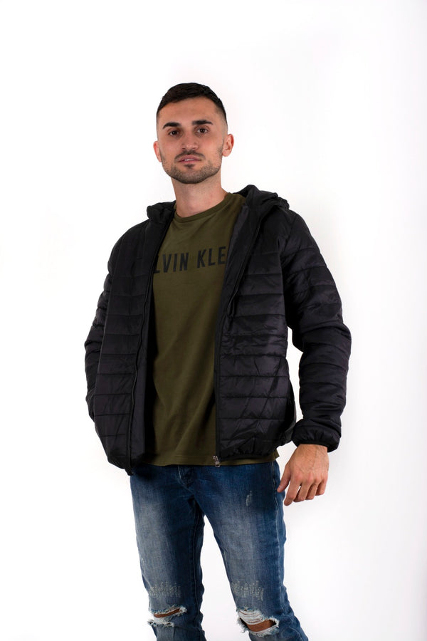 Mens Black Lightweight Puffer Rain Jacket