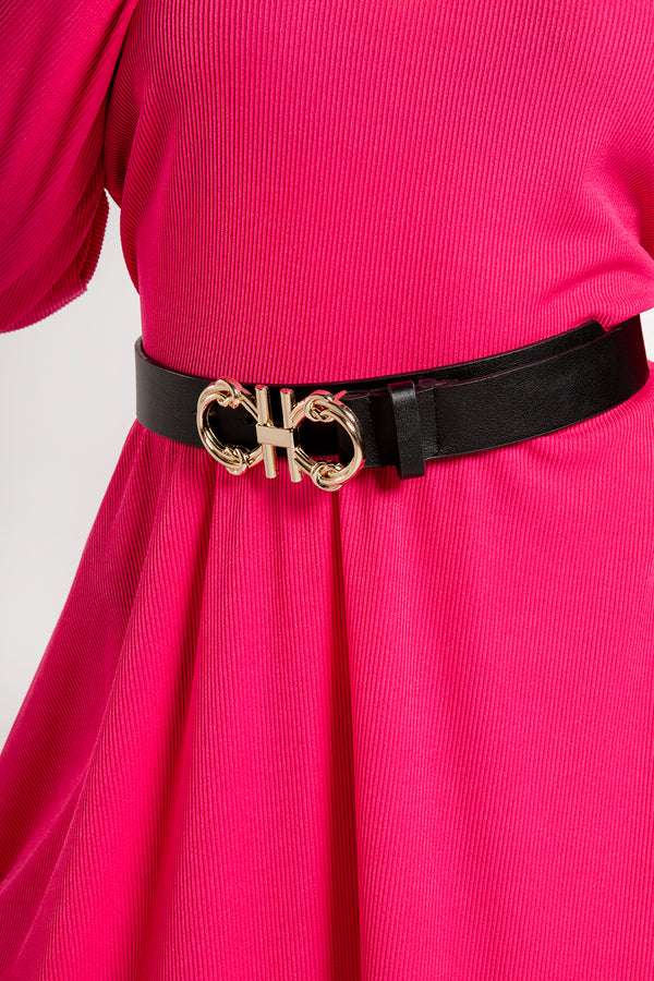 Black And Gold H Gancini Knot Tie Detailed Belt 