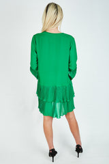 Green Ruffle Pleated Smock Mini Dress