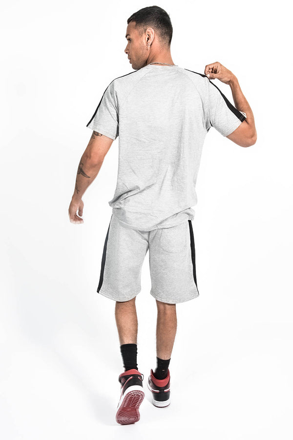 Mens Grey Monochrome Striped Short Set