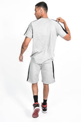 Mens Grey Monochrome Striped Short Set