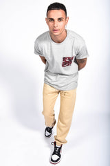 Mens Grey Floral Woven Pocket Tee