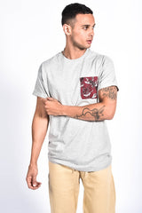 Mens Grey Floral Woven Pocket Tee