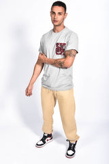 Mens Grey Floral Woven Pocket Tee