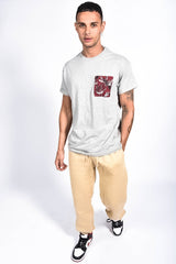 Mens Grey Floral Woven Pocket Tee