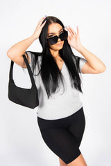 Grey Extreme V Front Oversized T-Shirt