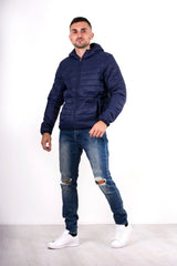 Mens Navy Lightweight Puffer Rain Jacket