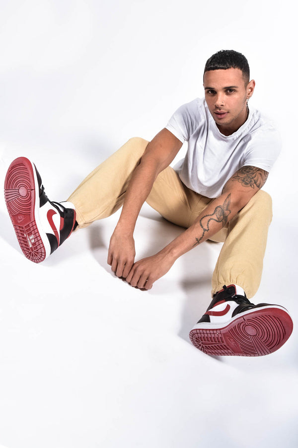 Mens Beige Basic Cuffed Joggers