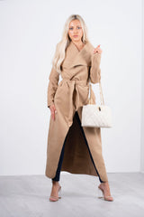 Beige collared trench coat