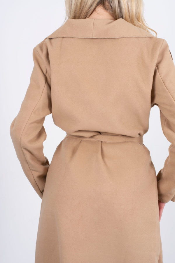 Beige collared trench coat