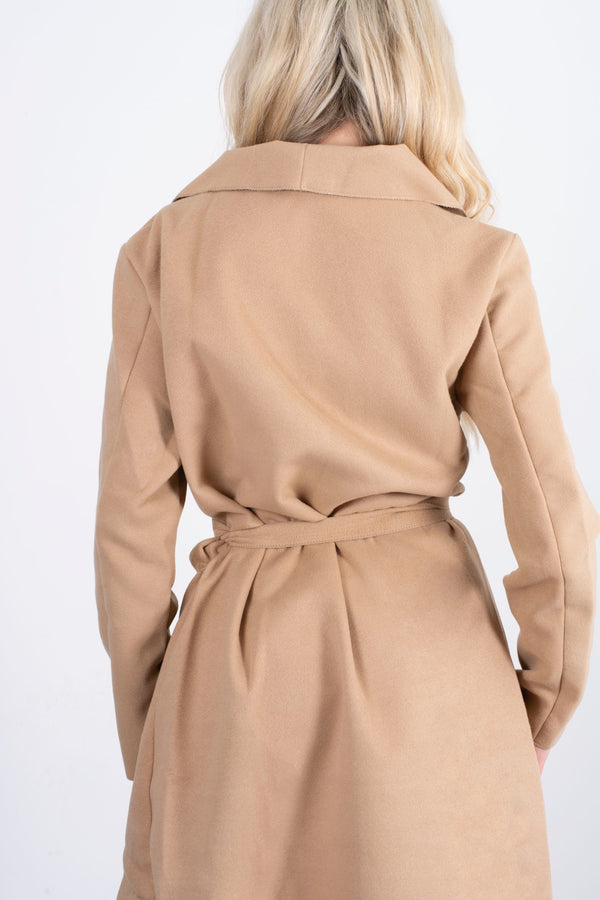 Beige collared trench coat