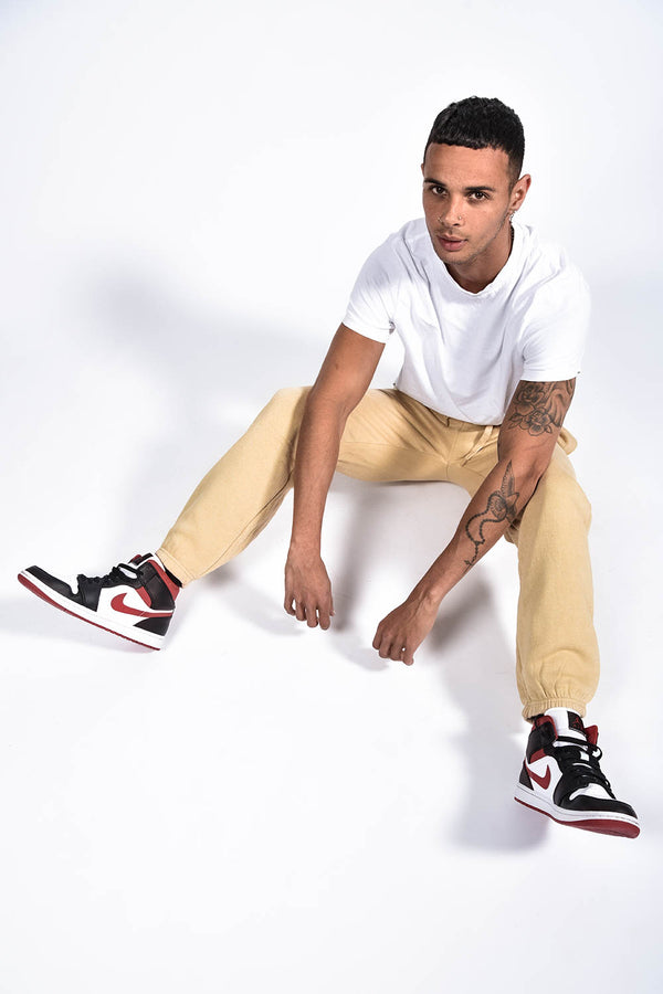 Mens Beige Basic Cuffed Joggers