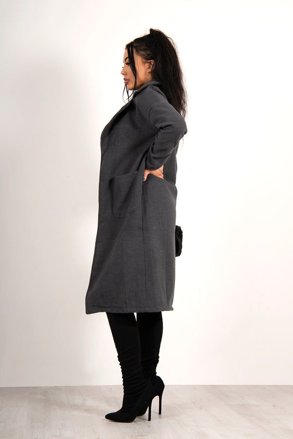 Charcoal waterfall pocket detail duster jacket  