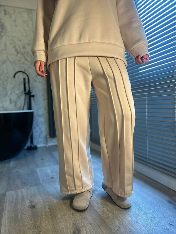 Oatmeal Fleece Lined Seem Straight Leg Trouser