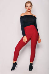 Red Sports Textured High Waisted Leggings