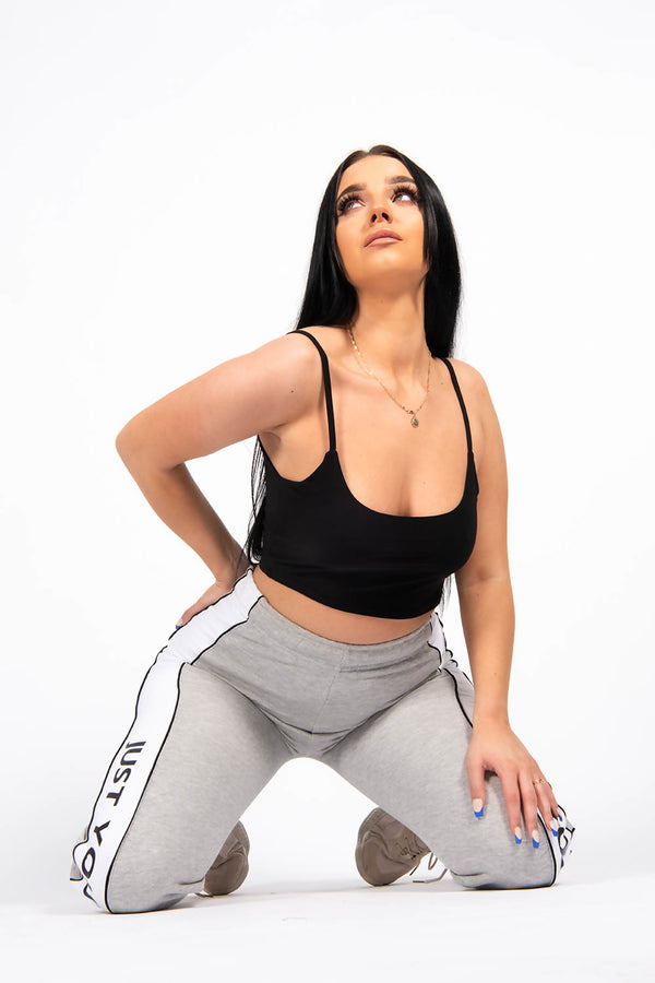 Grey Jyo Slogan Print Jogger With Contrast Side Stripe