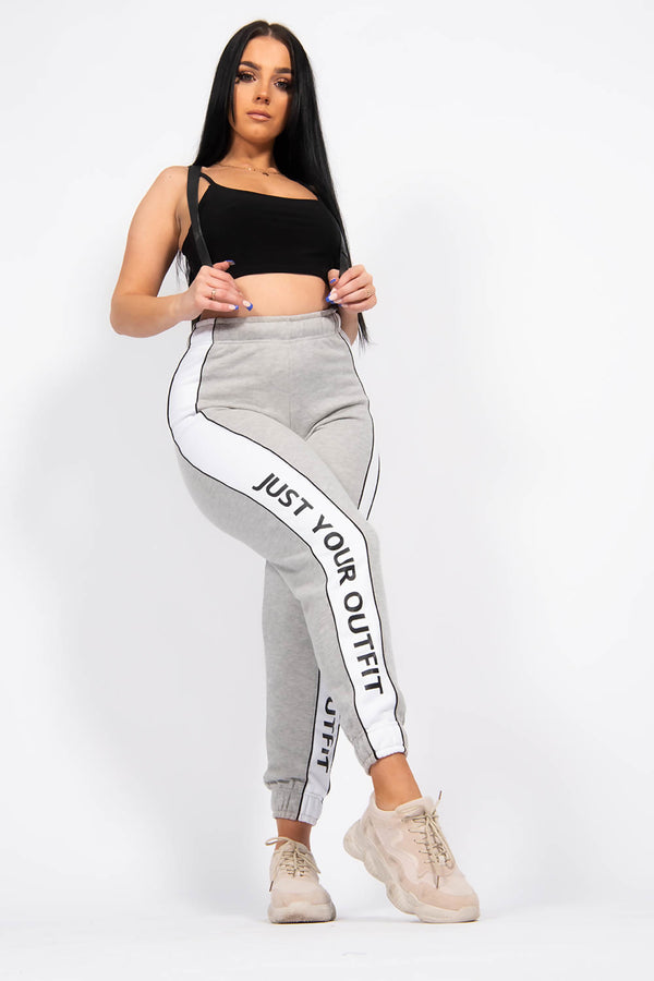 Grey Jyo Slogan Print Jogger With Contrast Side Stripe