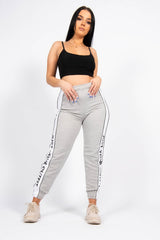 Grey Jyo Slogan Print Jogger With Contrast Side Stripe