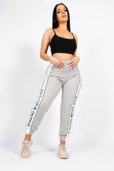 Grey Jyo Slogan Print Jogger With Contrast Side Stripe