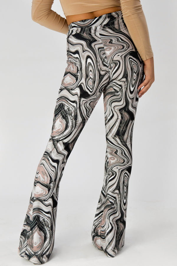 Stone Marble Print Rib Flare Trousers