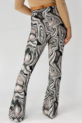 Stone Marble Print Rib Flare Trousers