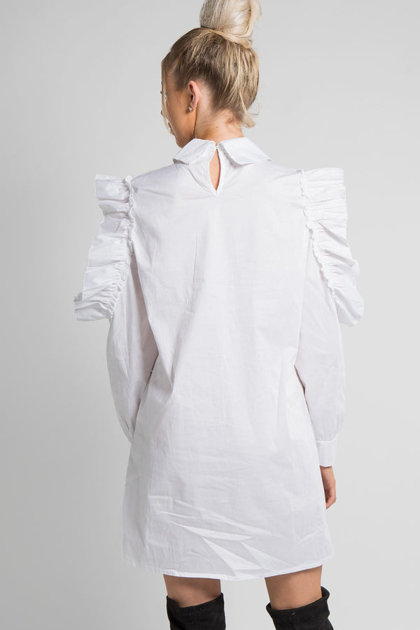 White Frilled Sleeve Bow Dress