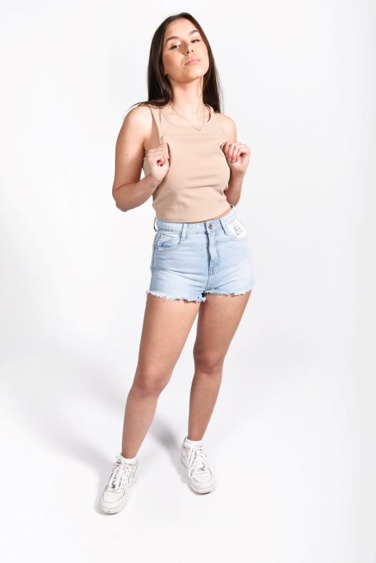 Beige Racer Crop Top