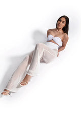 White Beach Mesh Wide Leg Trousers