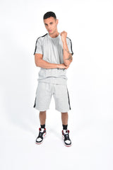Mens Grey Monochrome Striped Short Set