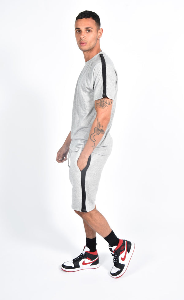 Mens Grey Monochrome Striped Short Set