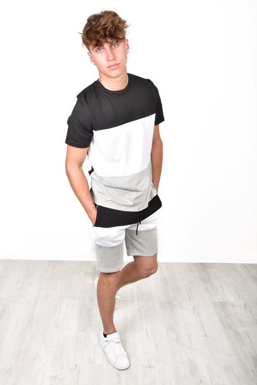  Mens Black Colour Block Summer Short Tracksuit