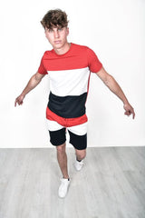  Mens Red Colour Block Summer Short Tracksuit 