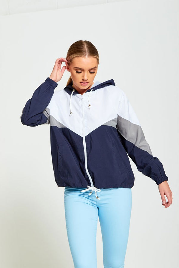 NAVY ZIP THROUGH HOODED JACKET