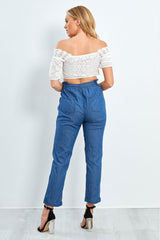 Denim High Wasited Straight Leg Trousers