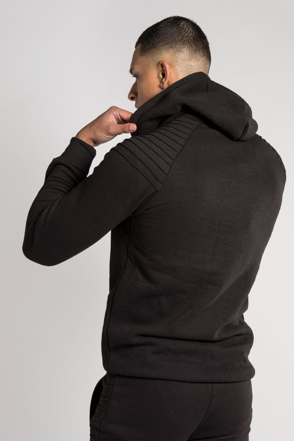 Mens Black Pipe Detail Hooded Zip Tracksuit