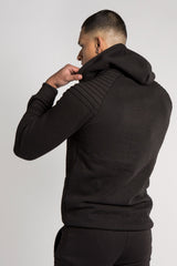 Mens Black Pipe Detail Hooded Zip Tracksuit