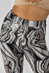 Stone Marble Print Rib Flare Trousers