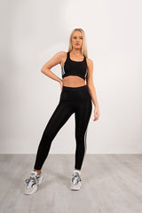 Black Stripe Top And Legging Sports Set