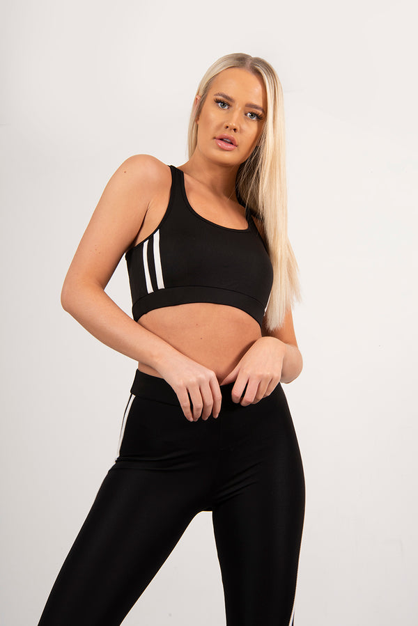 Black Stripe Top And Legging Sports Set