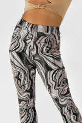 Stone Marble Print Rib Flare Trousers