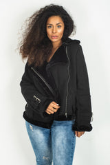 Black Faux Suede Aviator Jacket