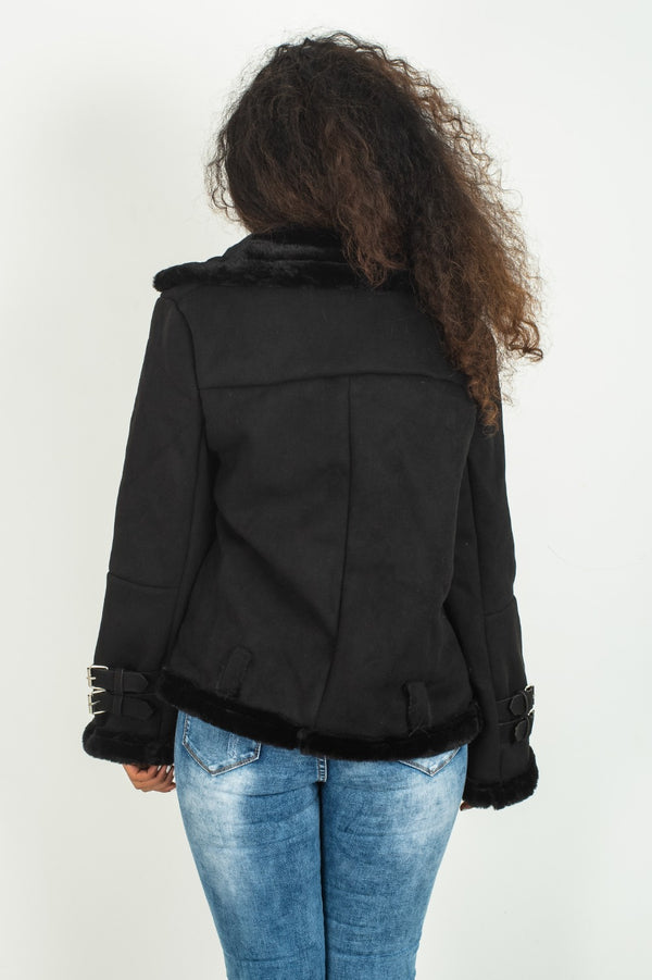 Black Faux Suede Aviator Jacket