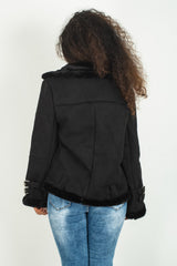 Black Faux Suede Aviator Jacket