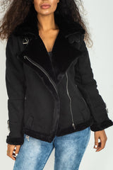 Black Faux Suede Aviator Jacket