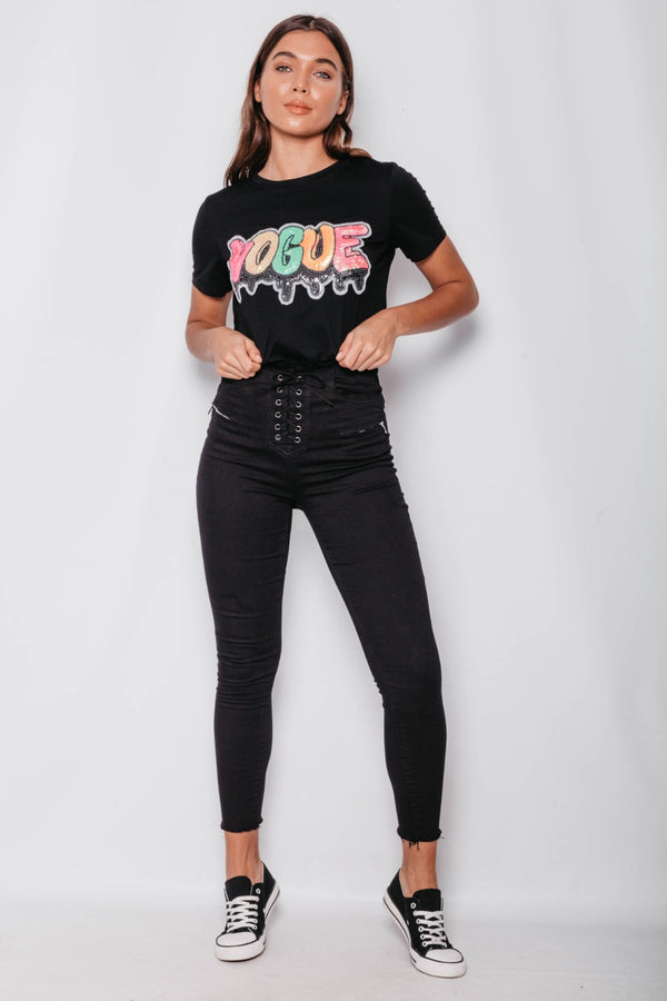 Black Multi Sequin Vogue Top